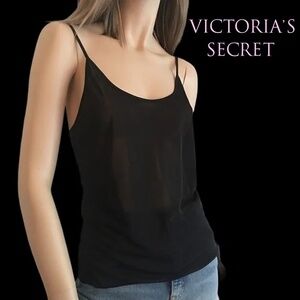 𝅺VICTORIA’S Secret Black Sheer Nylon Camisole Cami Top Leisure Wear Lingerie